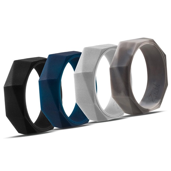NEW 4 Men’s Silicone Rings Wedding Bands Size 12 NWT Zitahli Silver Black Blue - Picture 1 of 10